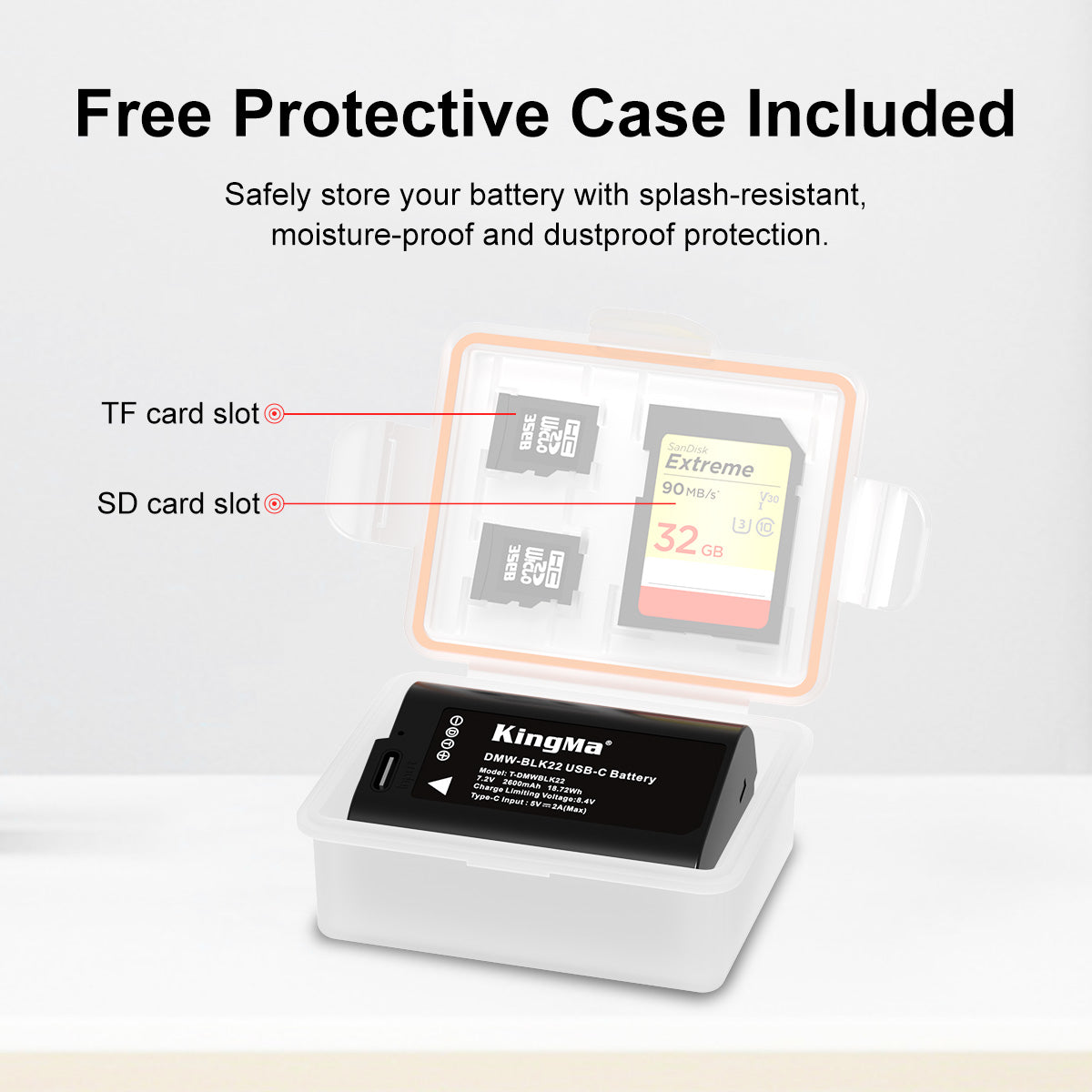 DMW-BLK22 Replacement Battery 2600mAh with Type-C Charging Port for Panasonic Cameras