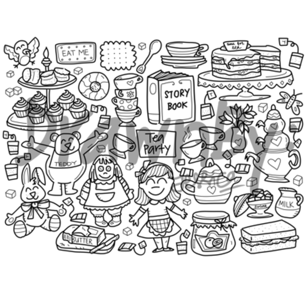 Tea Party Washable Silicone Colouring Mat & Markers Set