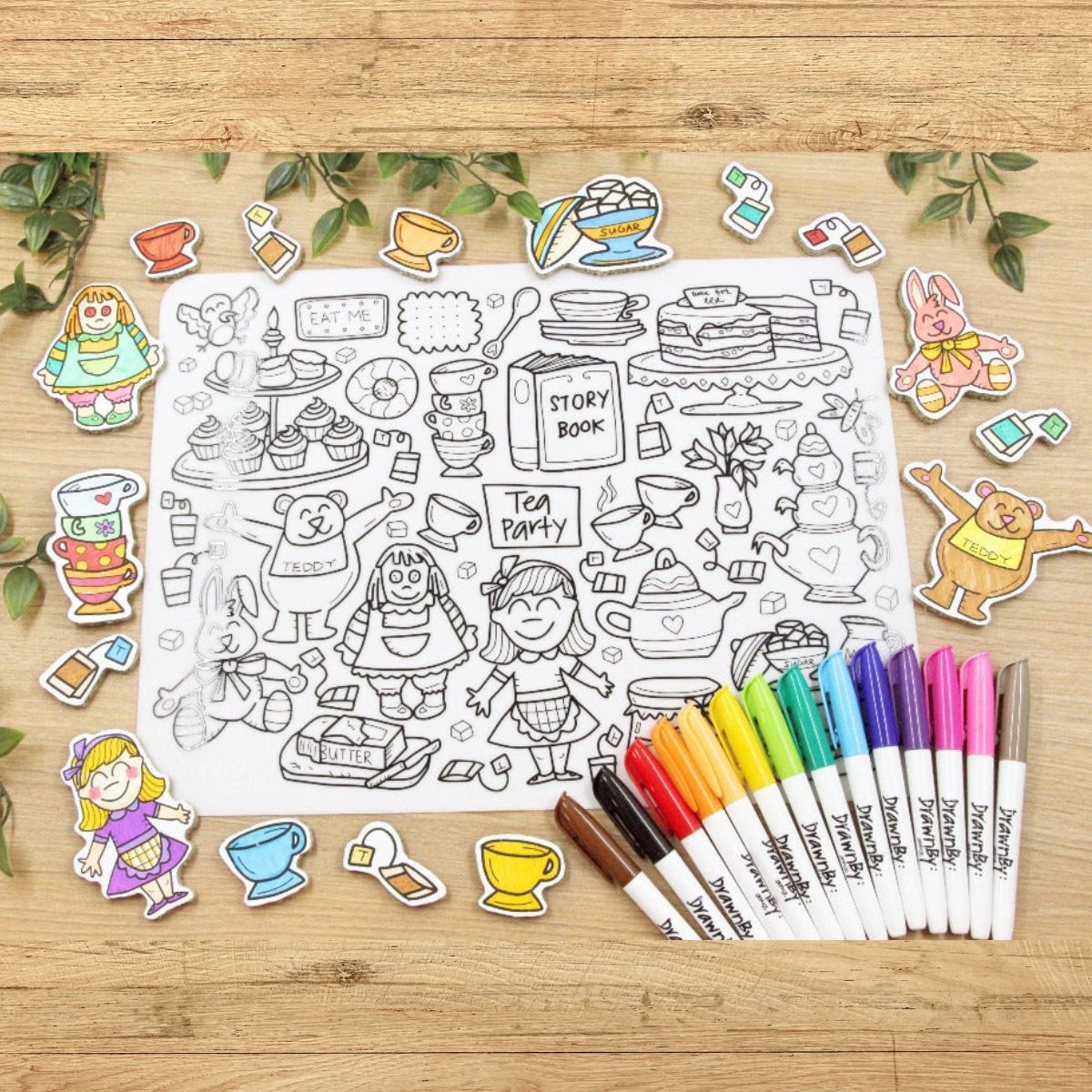 Tea Party Washable Silicone Colouring Mat & Markers Set