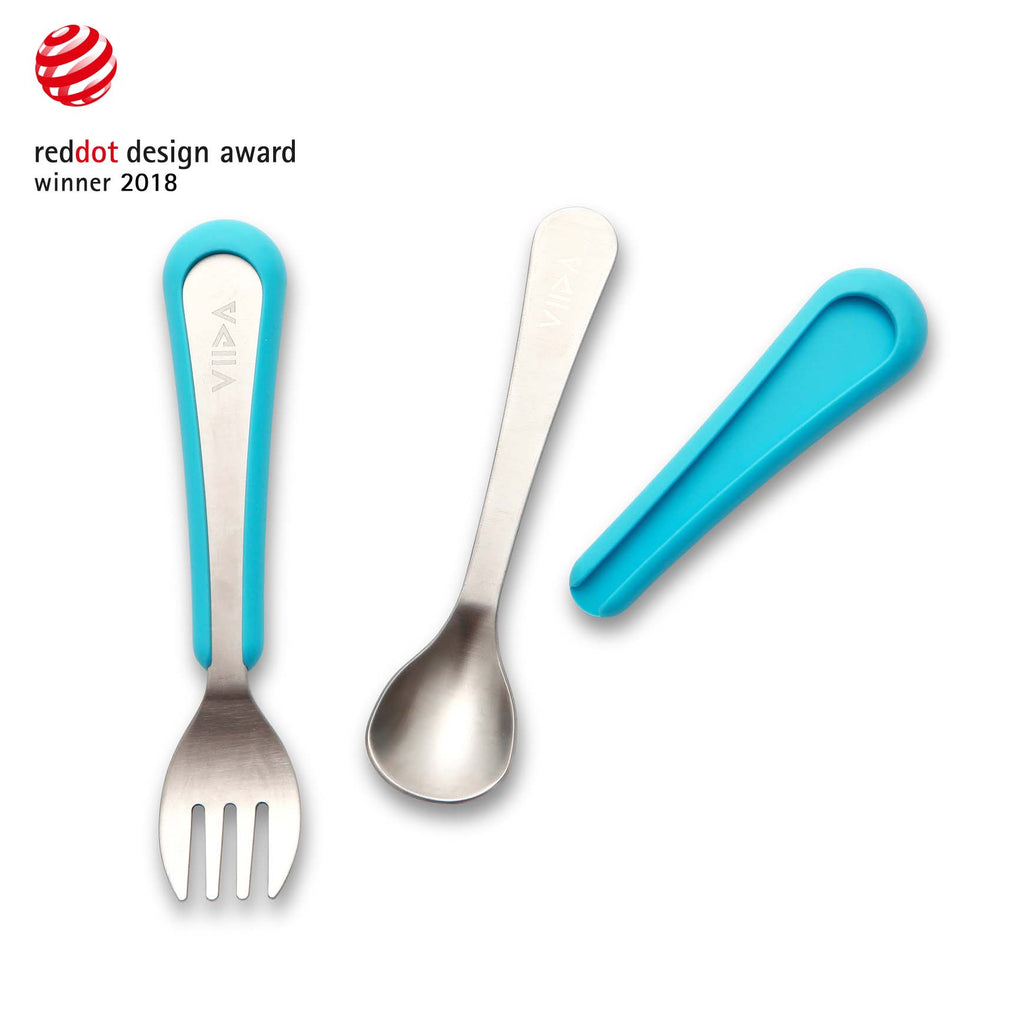 Soufflé Small Antibacterial Stainless Steel Fork & Spoon Set