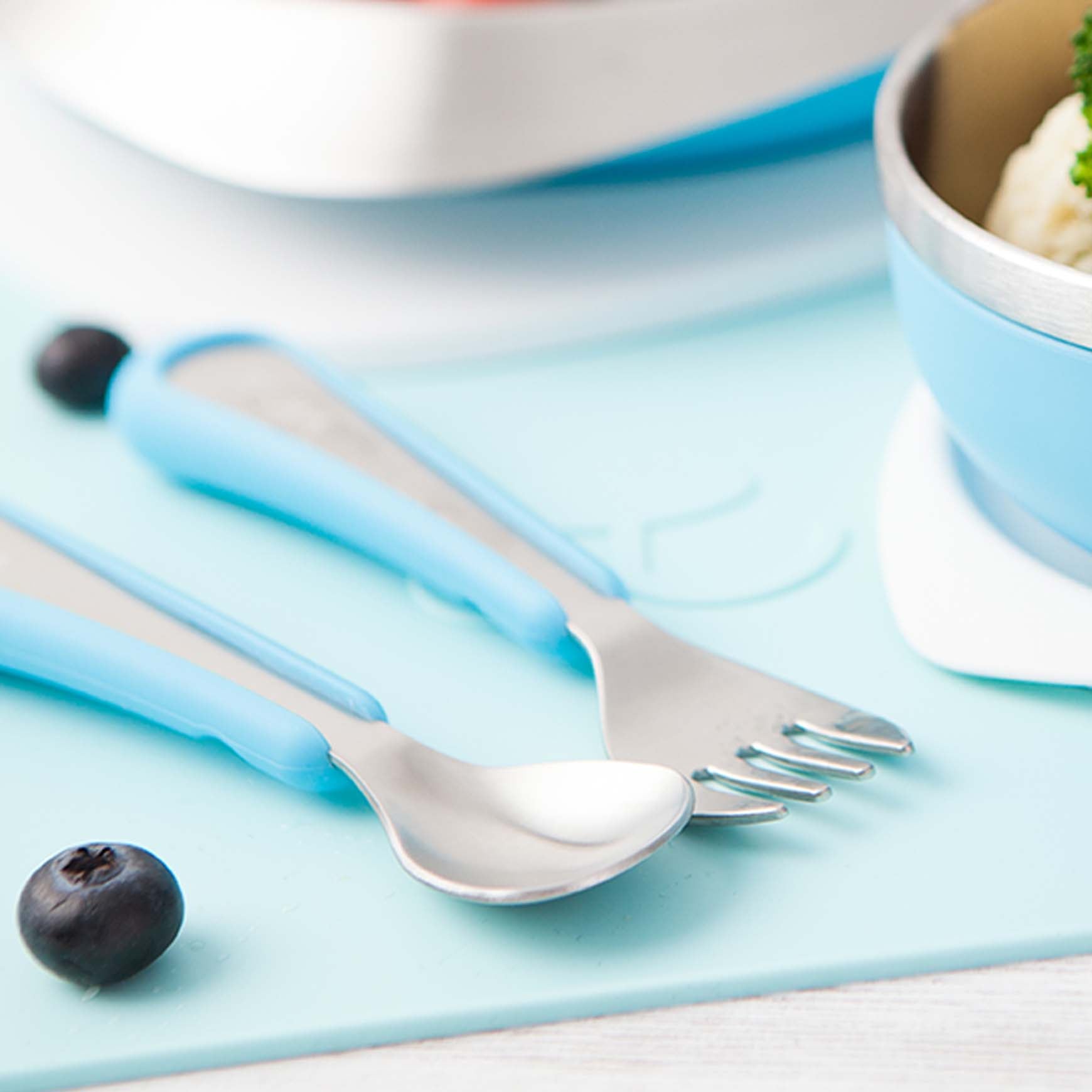 Soufflé Small Antibacterial Stainless Steel Fork & Spoon Set