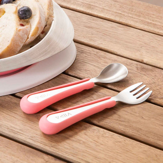 Soufflé Small Antibacterial Stainless Steel Fork & Spoon Set