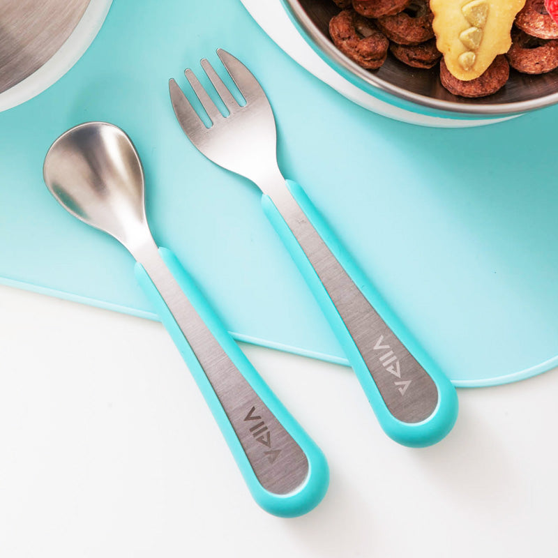 Soufflé Small Antibacterial Stainless Steel Fork & Spoon Set