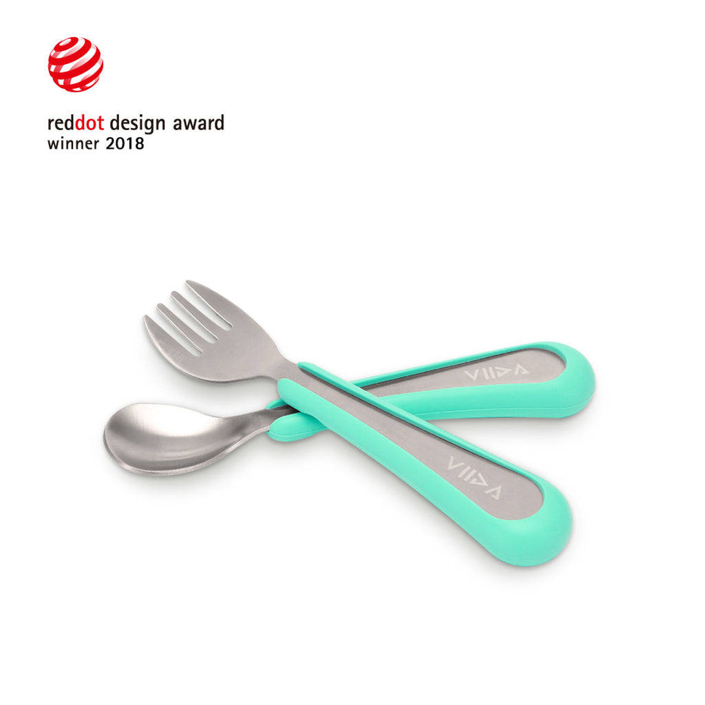 Soufflé Small Antibacterial Stainless Steel Fork & Spoon Set