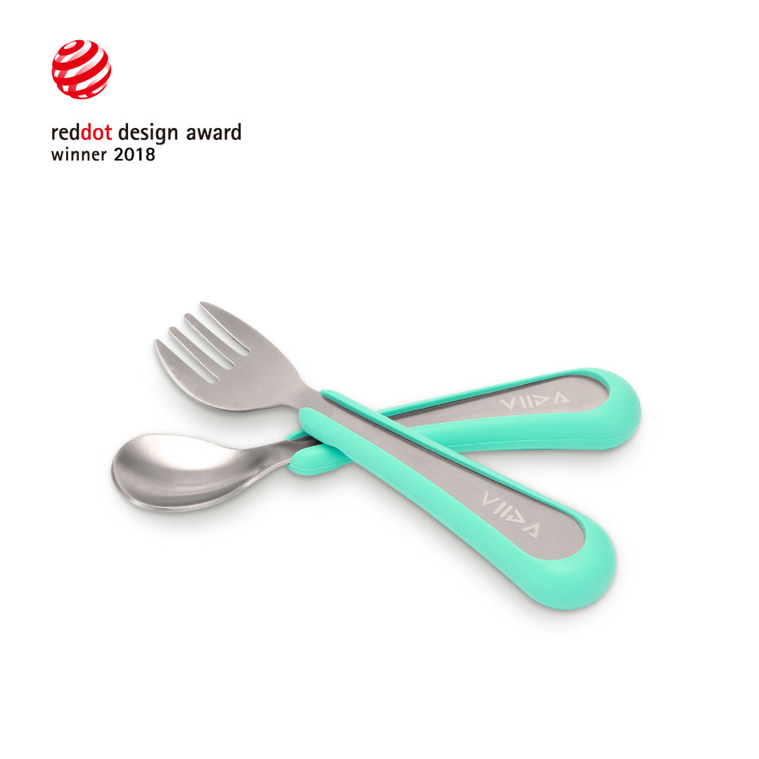 Soufflé Small Antibacterial Stainless Steel Fork & Spoon Set
