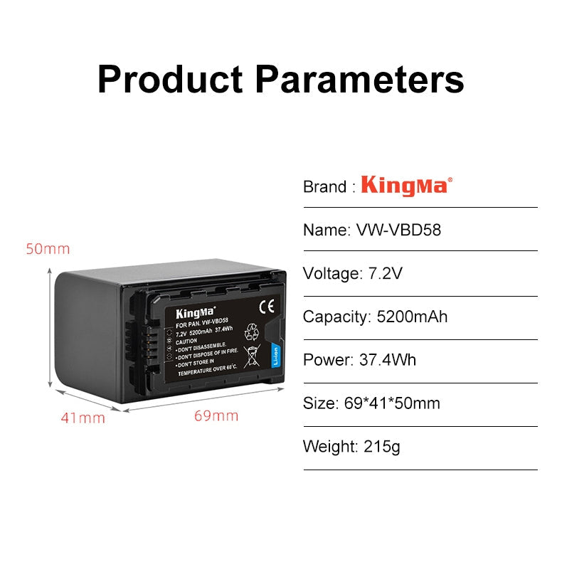 KingMa VW-VBD58 Replacement Battery for Panasonic Cameras