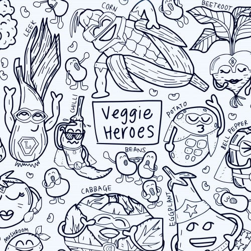 Veggie Heros Washable Silicone Colouring Mat  & Markers Set