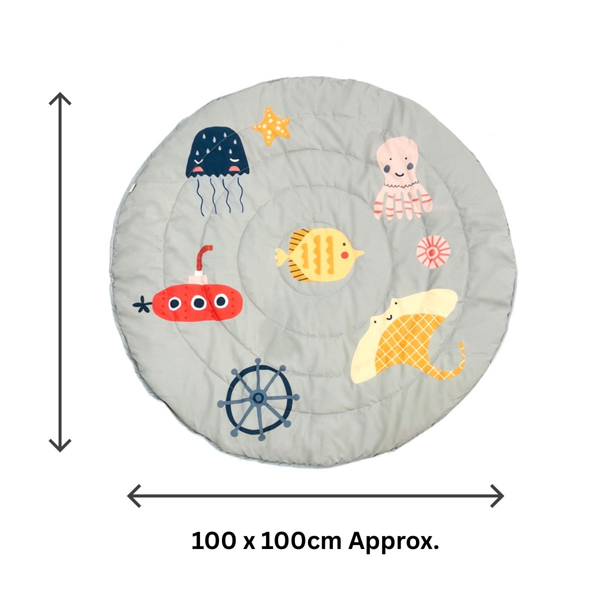 Grey Quilted Baby Playmat with Ocean Designs