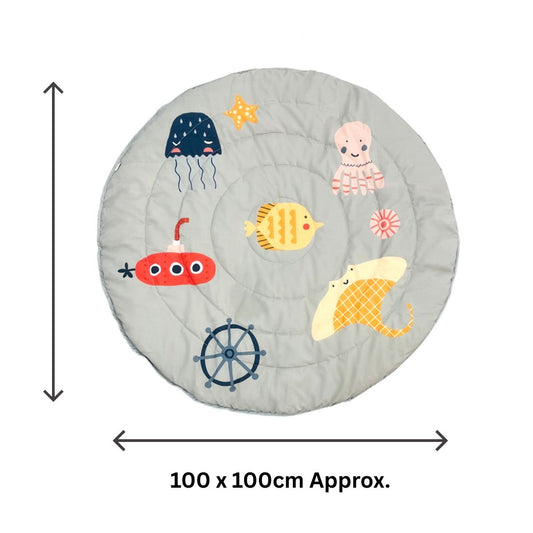 Grey Quilted Baby Playmat with Ocean Designs