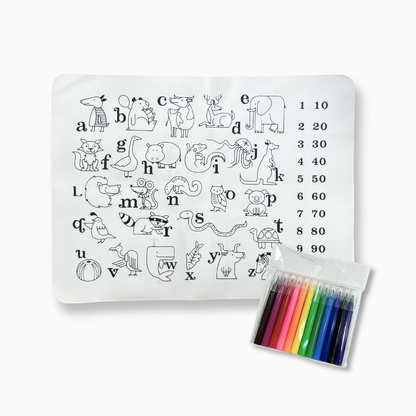 A-Z Animal Washable Silicone Colouring Mat + 12pcs Marker Set