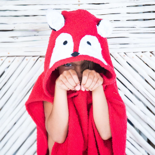 Kids Hooded Poncho Towel - Red Fox