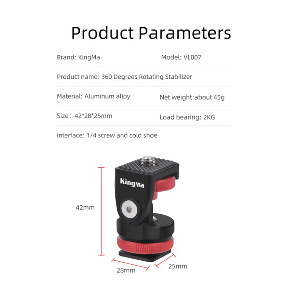 KingMa 360° Rotating Stabilizer Cold Shoe Mount Adapter - 6