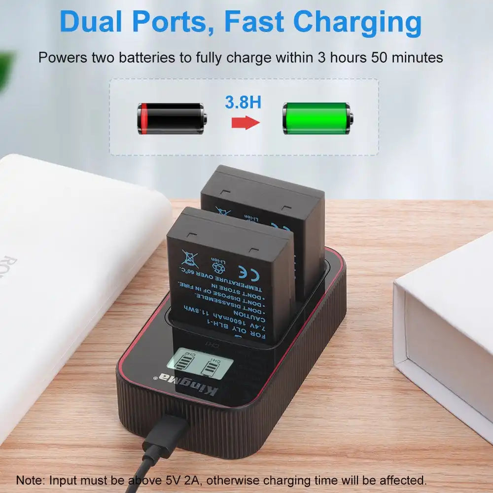 KingMa BLH-1 Set | Olympus | 1600mAh Battery | Dual Slot Fast Charger - 3