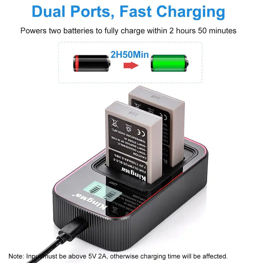 KingMa BLS-5 Set | Olympus | 1150mAh Battery | Dual Charger | LCD - 3