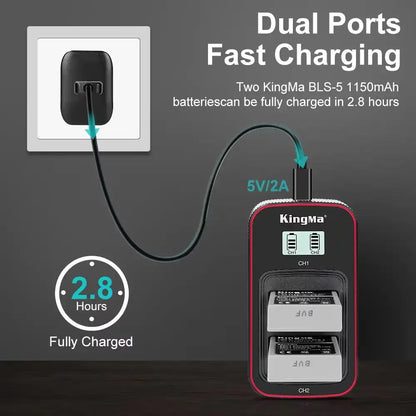 KingMa BLS-5 Set | Olympus | 1150mAh Battery | Dual Charger | LCD - 4
