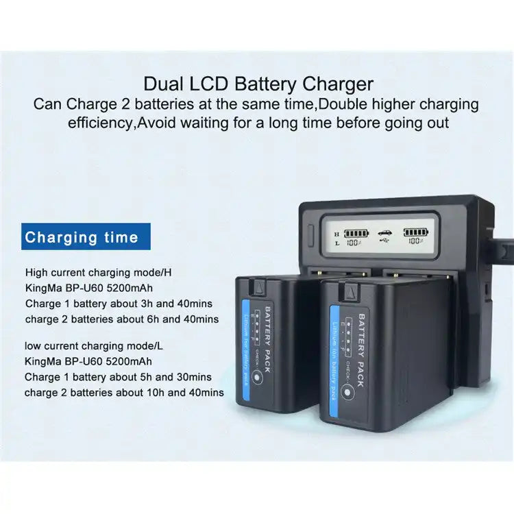 KingMa DC-LCD-NPU60 Charger | Sony | BP-U30 U60 U65 & U90 | AC/DC | Dual Slots | LCD - 5