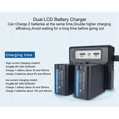 KingMa DC-LCD-NPU60 Charger | Sony | BP-U30 U60 U65 & U90 | AC/DC | Dual Slots | LCD - 5