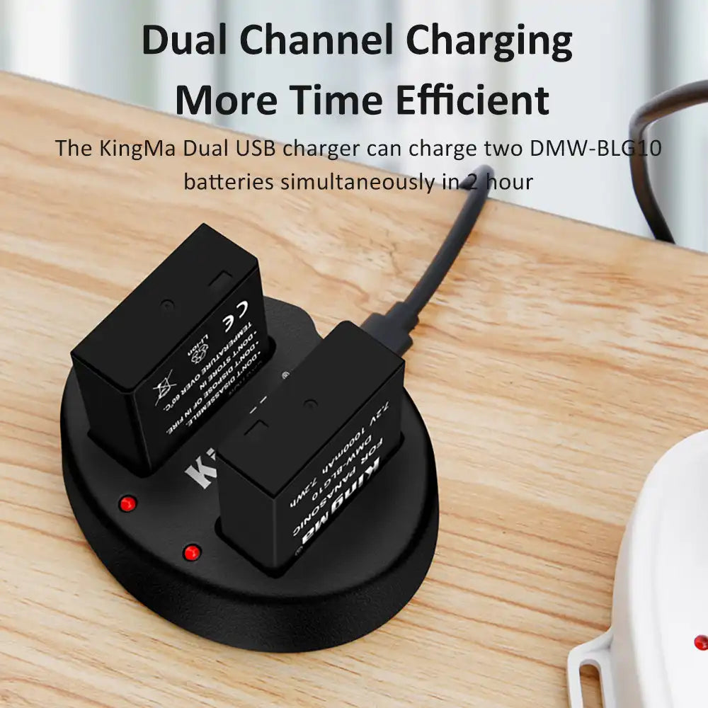KingMa DMW-BLE9 / DMW-BLG10 Set | Panasonic | 1000mAh Battery | Dual Slot Charger | LED - 4