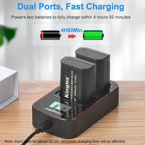 KingMa DMW-BLK22 Set | Panasonic | 2000mAh Battery | Dual Charger | LCD - 3