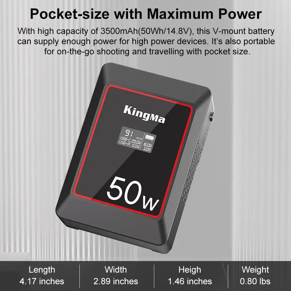 KingMa KM-VK50 | V-Mount | 3500mAh | 50Wh | Rechargeable Battery | LCD Display - 3