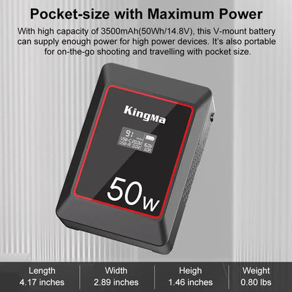 KingMa KM-VK50 | V-Mount | 3500mAh | 50Wh | Rechargeable Battery | LCD Display - 3