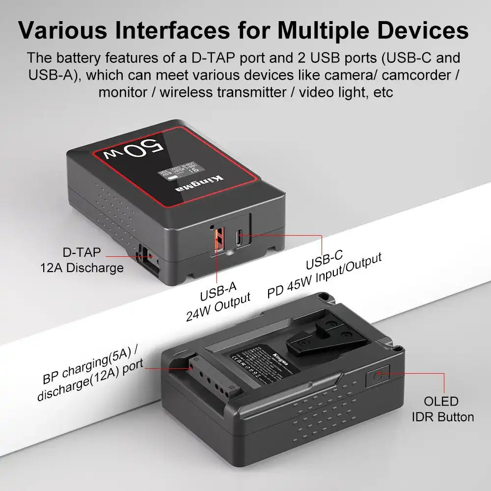 KingMa KM-VK50 | V-Mount | 3500mAh | 50Wh | Rechargeable Battery | LCD Display - 6
