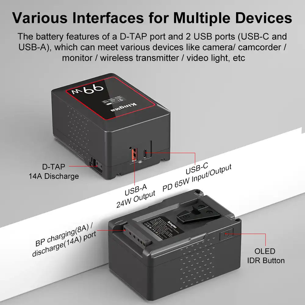 KingMa KM-VK99 | V-Mount | 6700mAh | 99Wh | Rechargeable Battery | LCD Display - 6
