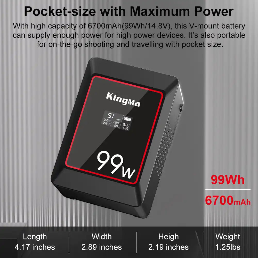 KingMa KM-VK99 | V-Mount | 6700mAh | 99Wh | Rechargeable Battery | LCD Display - 3