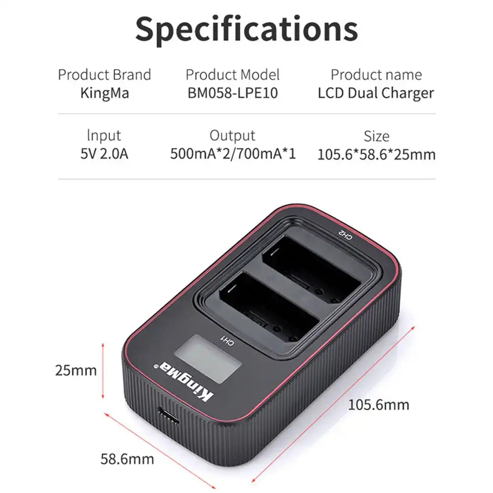 KingMa LP-E10 Charger | Canon | Dual Slot | LCD - 5
