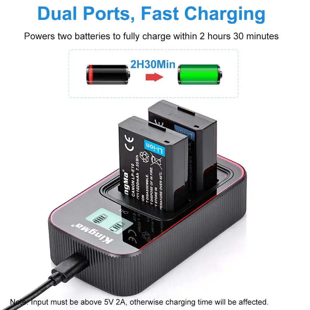 KingMa LP-E10 Set | Canon | 1020mAh Battery | Dual Slot Fast Charger - 2