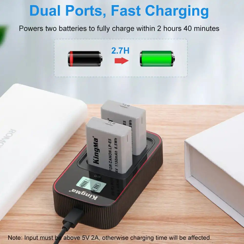 KingMa LP-E5 Set | Canon | 1150mAh Battery | Dual Slot Fast Charger - 3