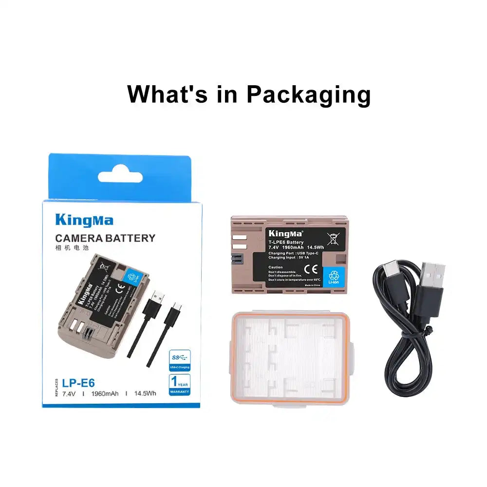 KingMa LP-E6 | Canon | 1960mAh | Replacement Battery | Fully Decoded | USB Type-C Port - 7