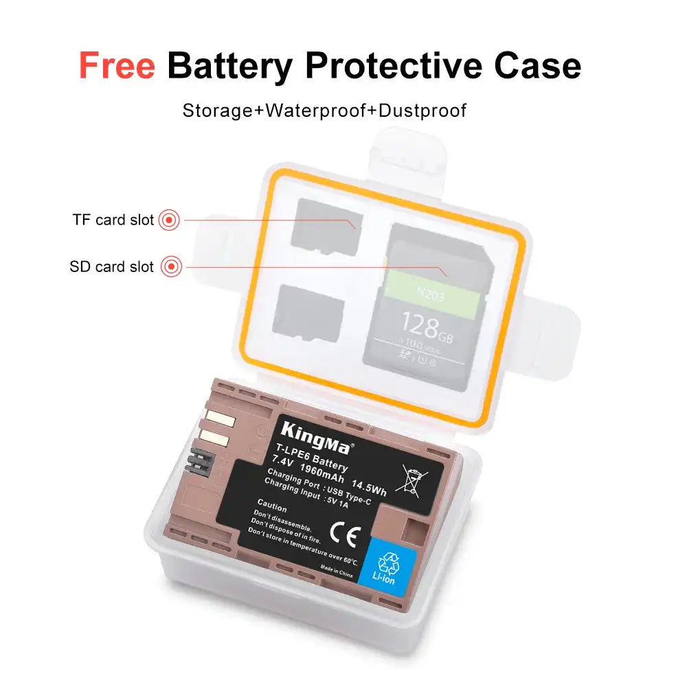 KingMa LP-E6 | Canon | 1960mAh | Replacement Battery | Fully Decoded | USB Type-C Port - 3
