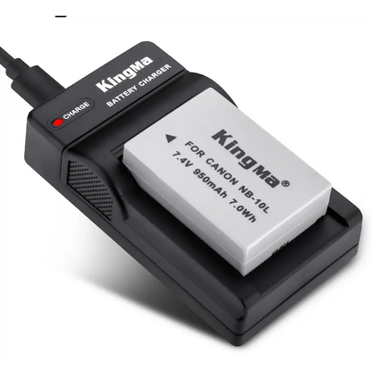 KingMa NB-10L Set | Canon | 950mAh Battery | Single Charger | LED - 2