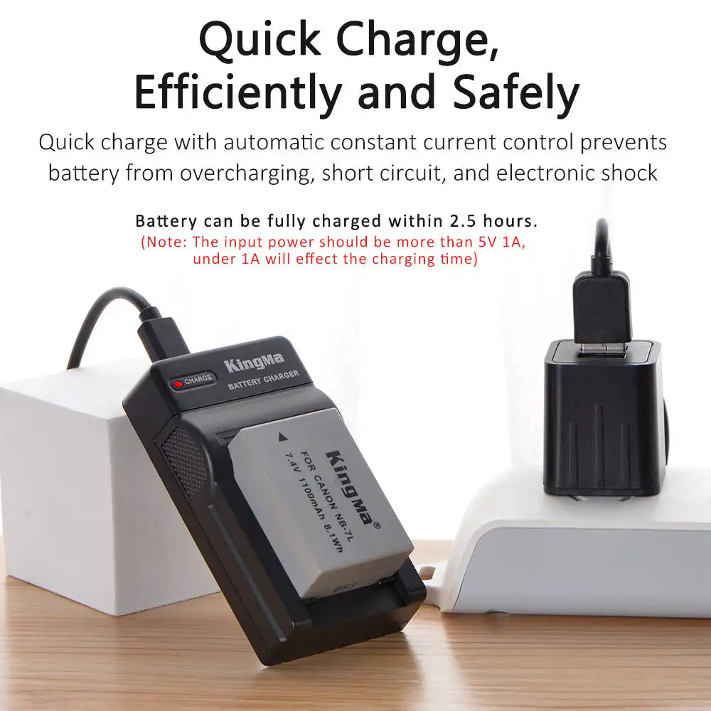 KingMa NB-7L Set | Canon | 1100mAh Battery | Single Charger | LED - 4