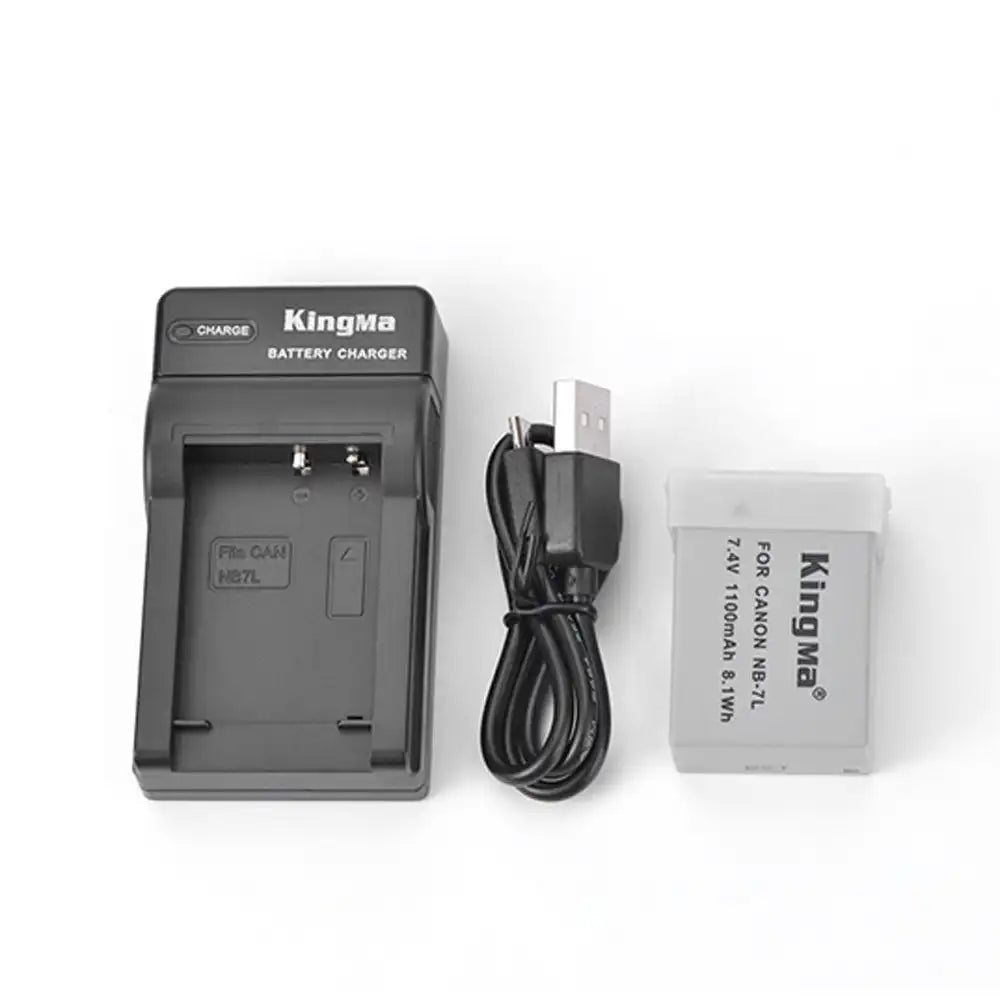 KingMa NB-7L Set | Canon | 1100mAh Battery | Single Charger | LED - 7