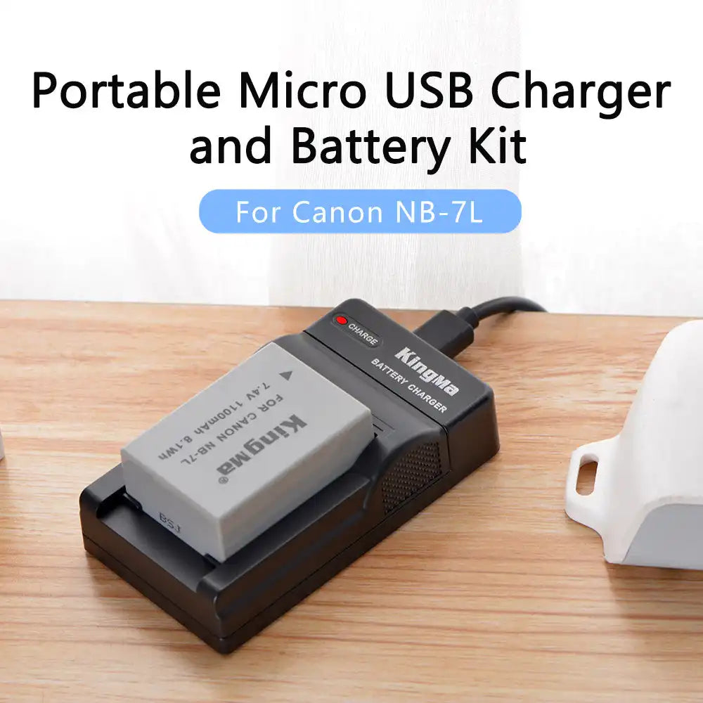 KingMa NB-7L Set | Canon | 1100mAh Battery | Single Charger | LED - 2