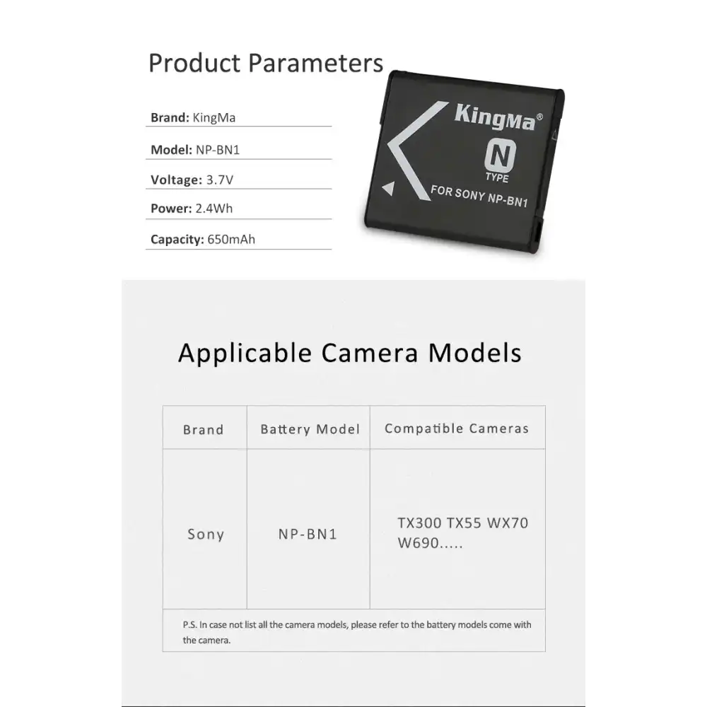 KingMa NP-BN1 Charger Set | Charger | Battery for Sony Cameras - 9