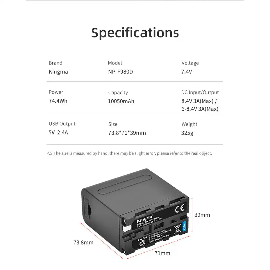 KingMa NP-F980D | Sony | 10050mAh | Replacement Battery - 6