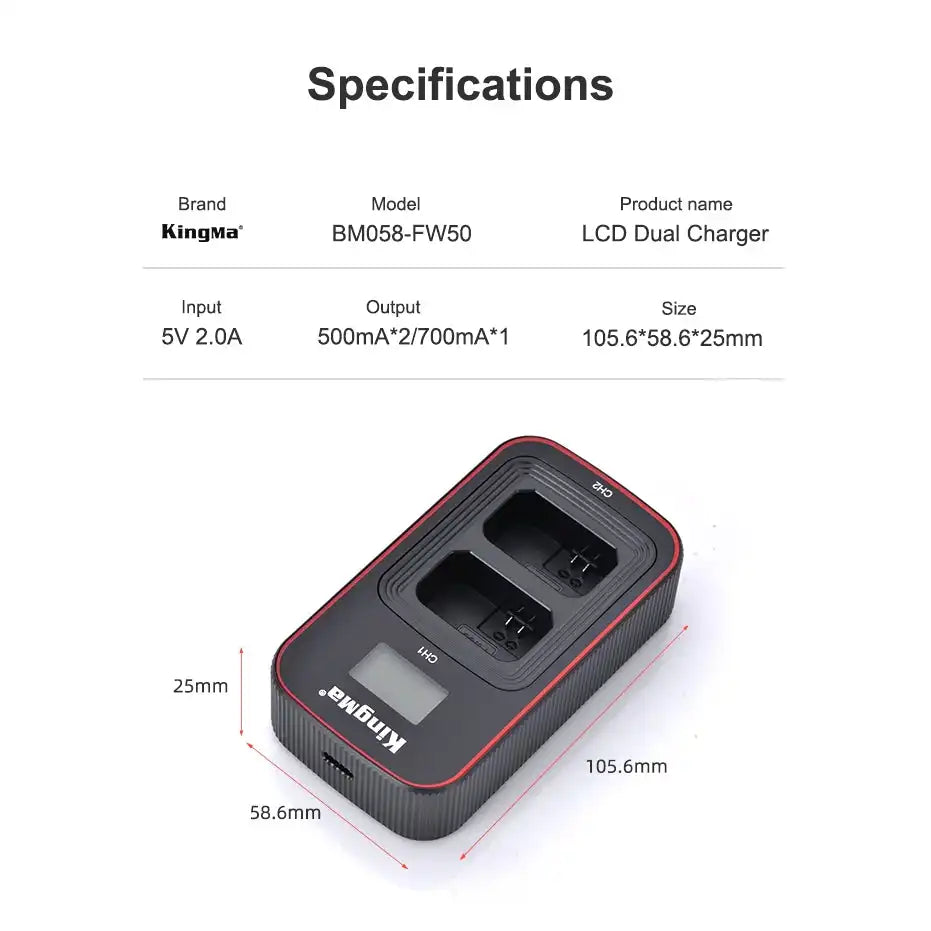 KingMa NP-FW50 Charger | Sony | Dual Slot | LCD - 5