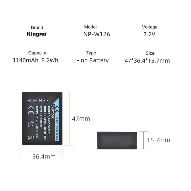 KingMa NP-W126 | Fujifilm | 1140mAh | Replacement Battery - 4