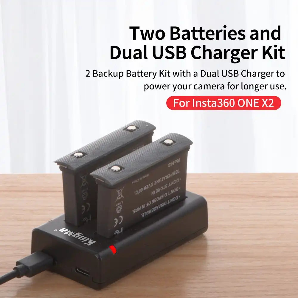 KingMa One X2 Set | Insta360 | 1630mAh Battery | Dual Charger | LED - 3