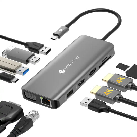 NOVOO 11 Ports USB Hub | 4K HDMI Display SD Slots USB-C - 2