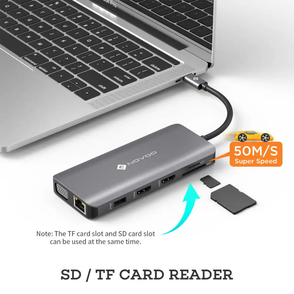 NOVOO 11 Ports USB Hub | 4K HDMI Display SD Slots USB-C - 6