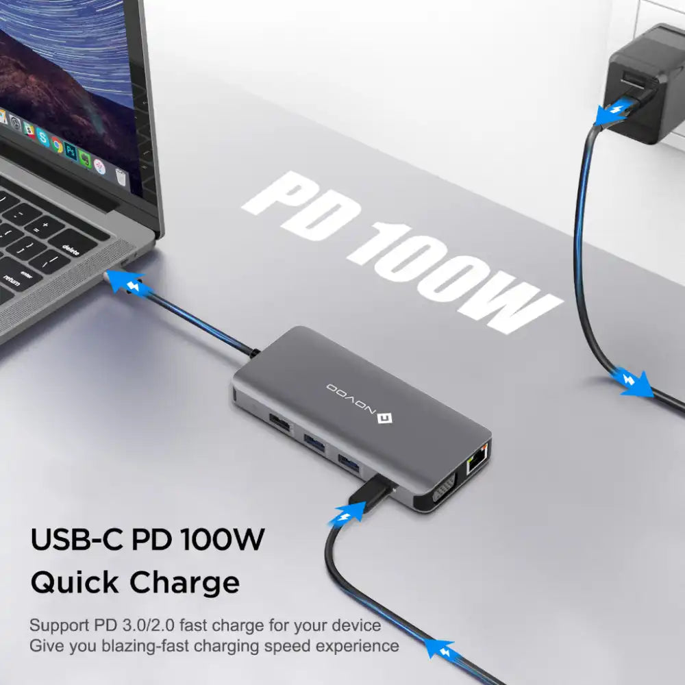 NOVOO 11 Ports USB Hub | 4K HDMI Display SD Slots USB-C - 5