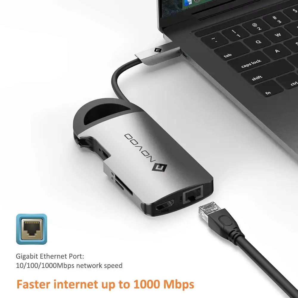 NOVOO 8 Ports USB Hub | 4K HDMI PD 100W Ethernet SD Slot High-Speed Adapter - 6
