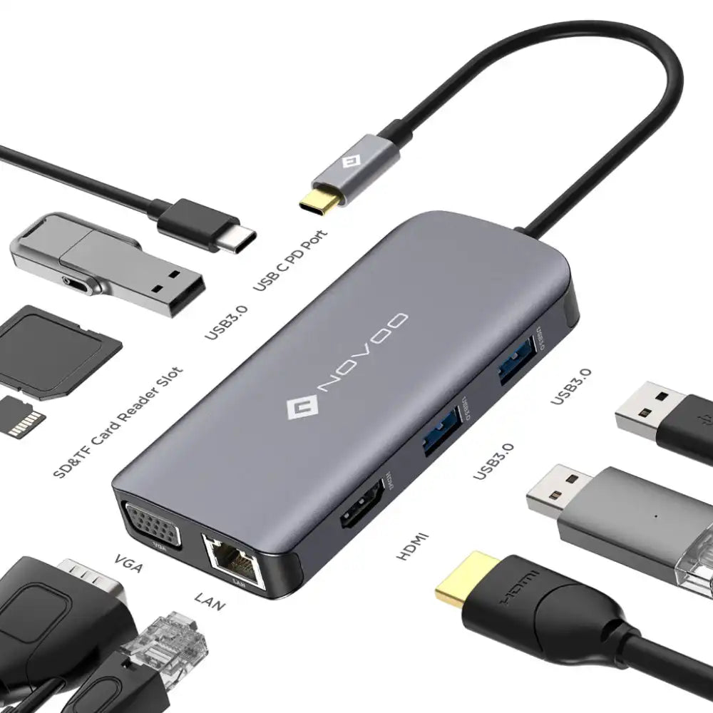 NOVOO 9 Ports USB Hub | High Speed 4K HDMI Display SD Slot PD 100W USB-C Port - 2