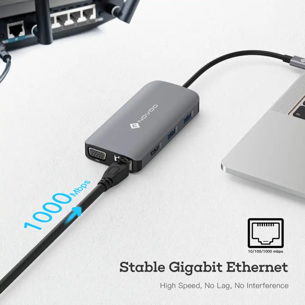 NOVOO 9 Ports USB Hub | High Speed 4K HDMI Display SD Slot PD 100W USB-C Port - 5