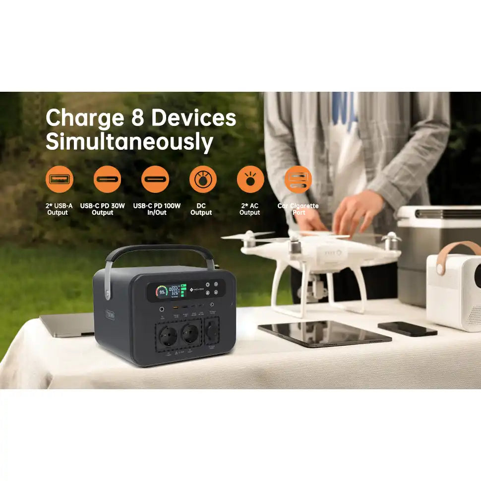 NOVOO Portable 700W AC Power Station | 666Wh/180000mAh Capacity | Dual AC Outlets | 100W PD Type-C