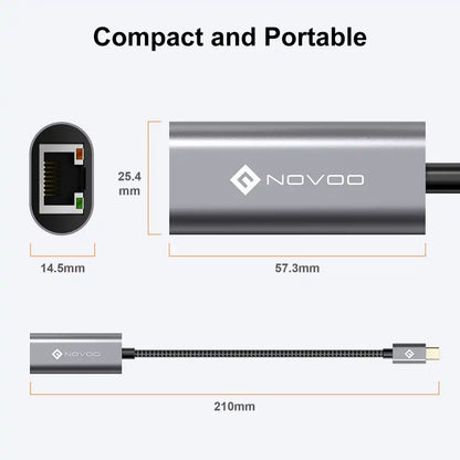 NOVOO USB-C Adapter to Ethernet Port Hub - 2